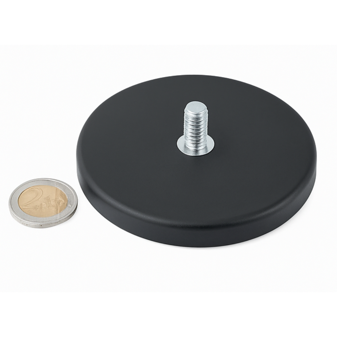 Neodym-Gummimagnet 66 mm – Ansicht von oben mit schwarzer Gummiummantelung