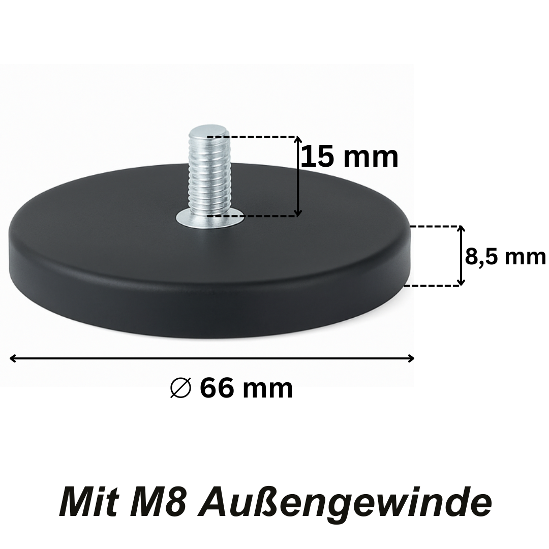 Detailansicht des M8 Innengewindes beim Gummitopfmagnet Ø66 mm