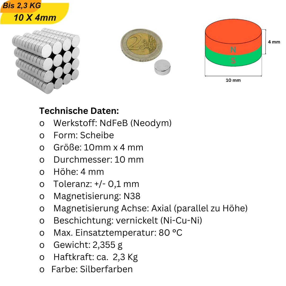 Neodym Scheibenmagnet 10 x 4 mm – starker Supermagnet für vielseitige Anwendungen