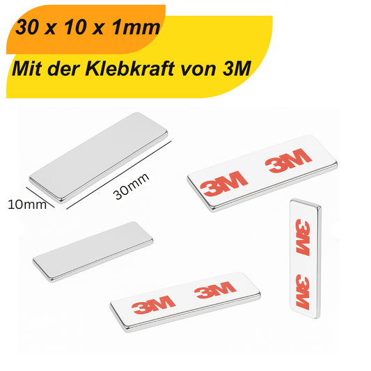 3M selbstklebender Neodym-Magnet 30x10x1 mm mit starker Haftkraft