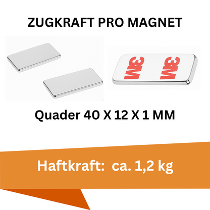 Flacher Quadermagnet 40x12x1 mm mit ca. 5,27 kg Haftkraft