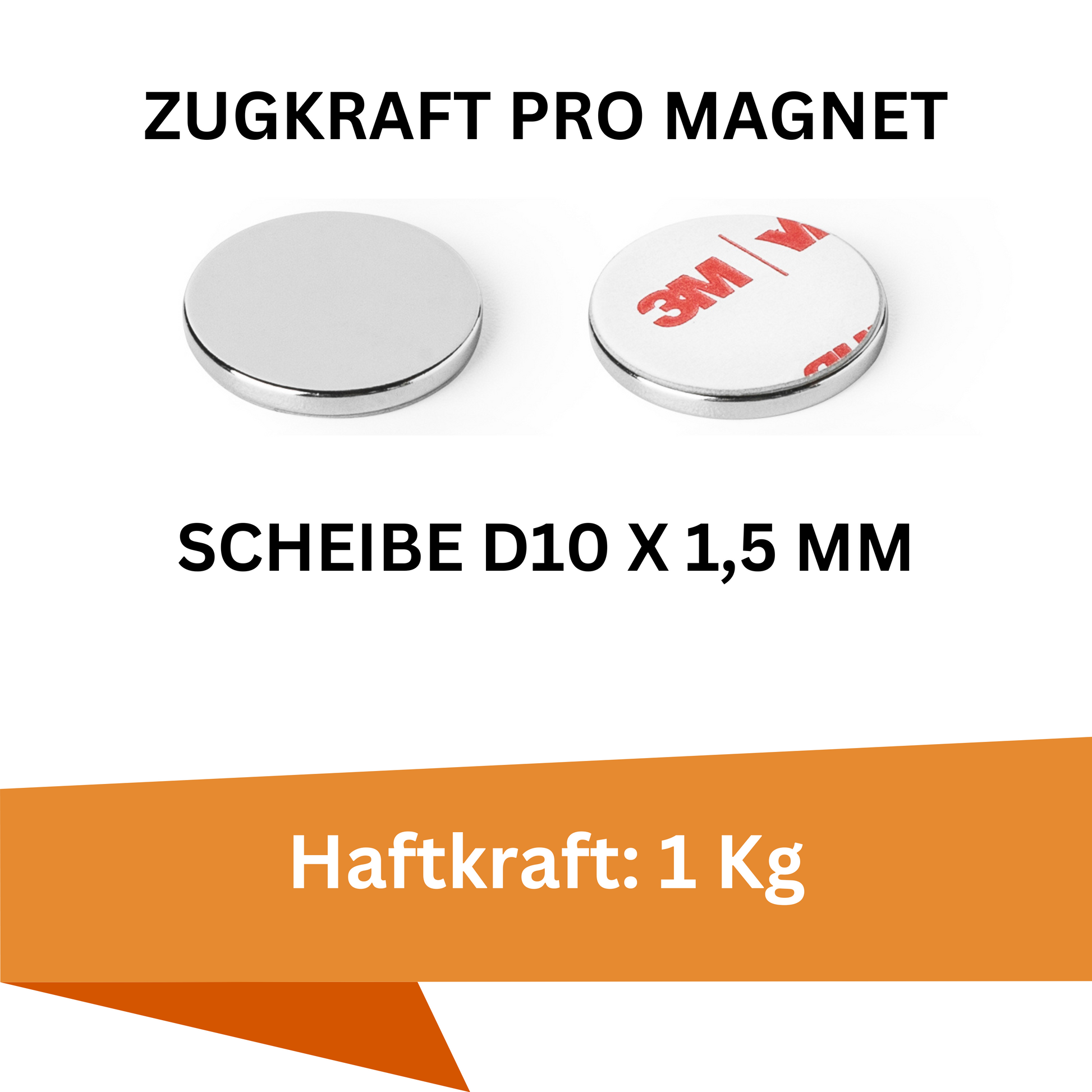 Neodym Scheibenmagnet 10mm x 1,5mm mit 3M Klebefolie – 1 kg Haftkraft
