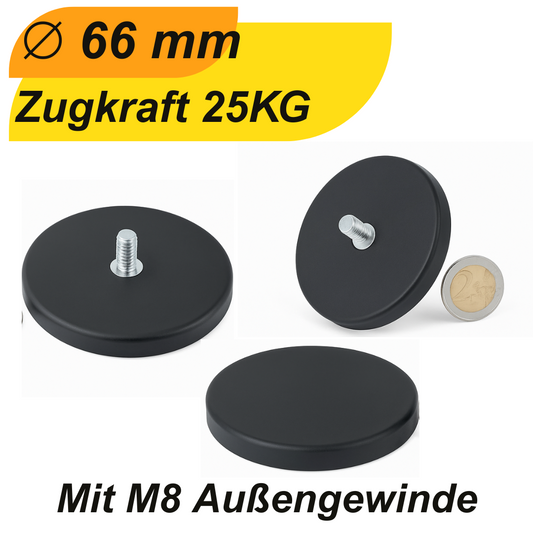 Gummitopfmagnet Ø66 mm mit M8 Innengewinde – Seitenansicht