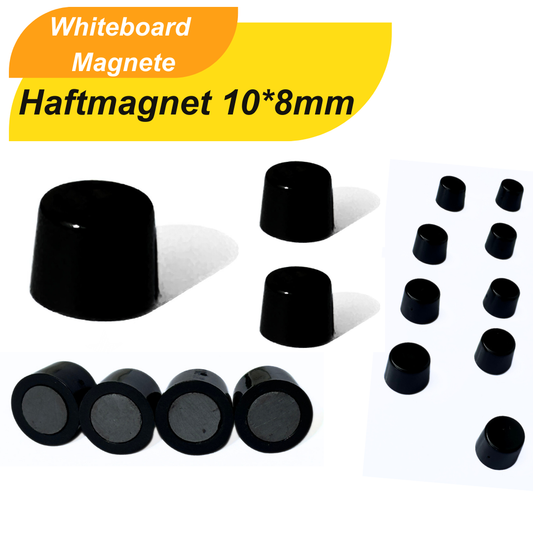 Runder schwarzer Magnet 10x8mm auf Haftmagnet-Board befestigt – ideal für Büroorganisation