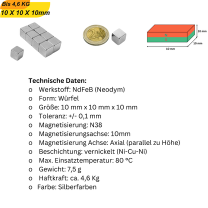 Starke Würfelmagnet aus Neodym – ideal für industrielle und private Projekte