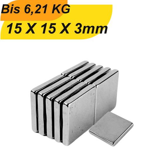 Neodym Magnet 15x15x3 mm – starker Quadermagnet mit hoher Haftkraft