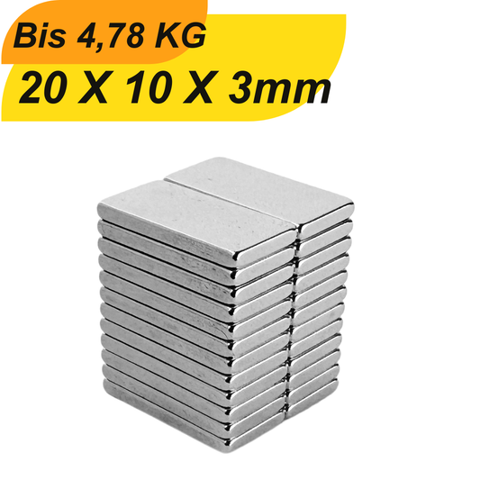 Neodym Magnet 20x10x3 mm – starker Quadermagnet mit 5,4 kg Haftkraft