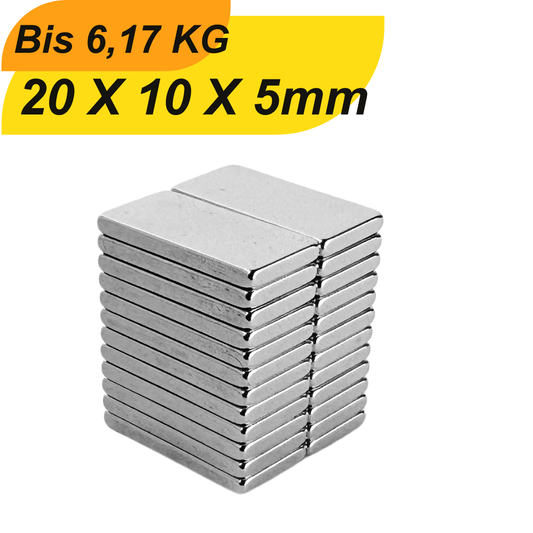 Neodym Magnet 20x10x5 mm – starker Quadermagnet mit hoher Haftkraft