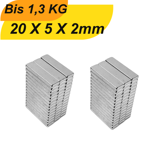 Neodym Magnet 20mm x 5mm x 2mm Supermagnete hohe Haftkraft Quadermagnete