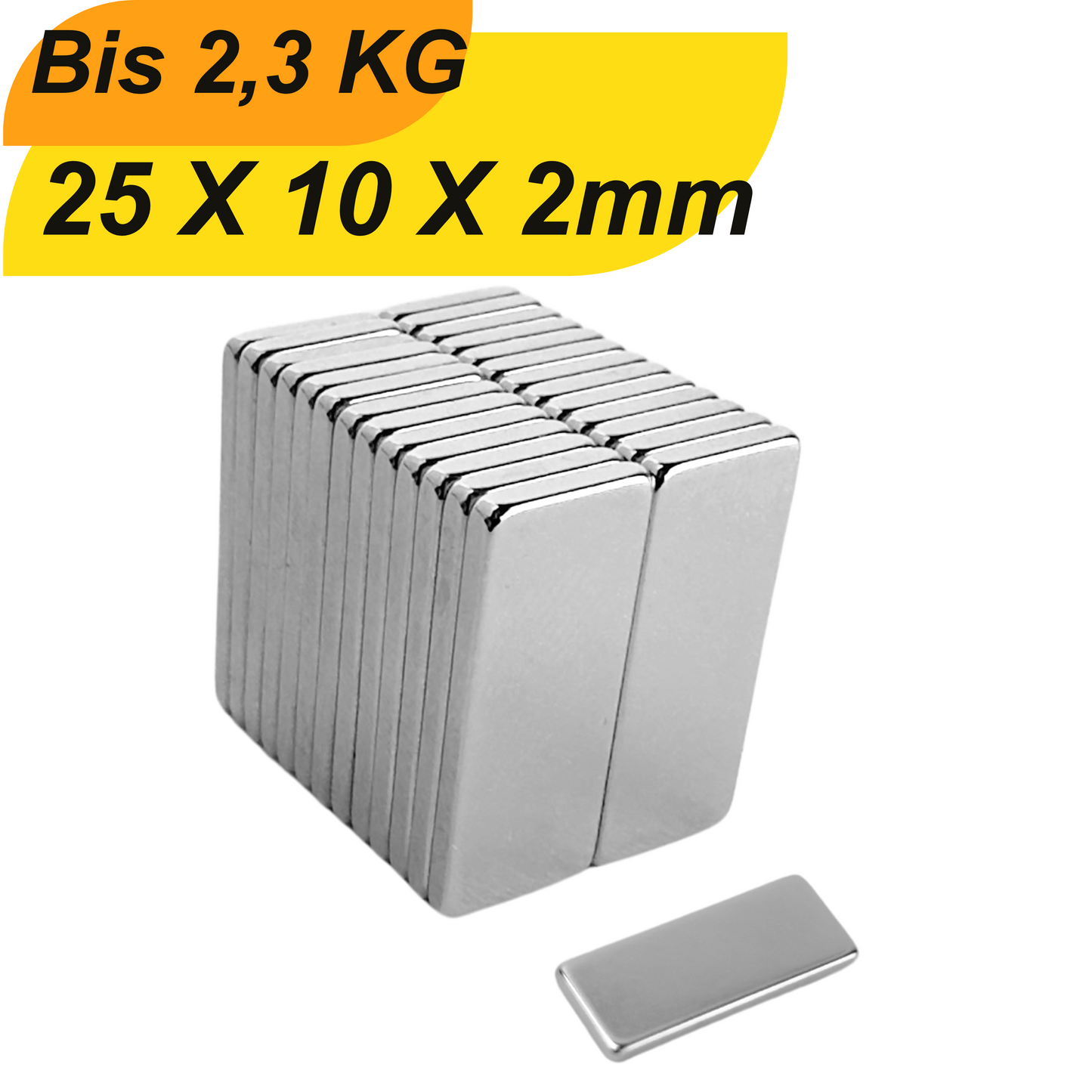 Neodym Magnet 25mm x 10mm x 2mm Supermagnete hohe Haftkraft Quadermagnete