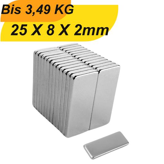 Neodym Magnet 25x8x2 mm – starker vernickelter Quadermagnet N42