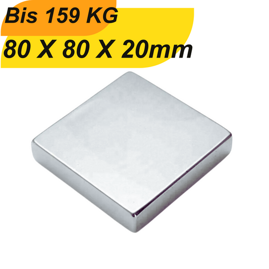Neodym Magnet 80mm x 80mm x 20mm Supermagnete hohe Haftkraft Quadermagnete